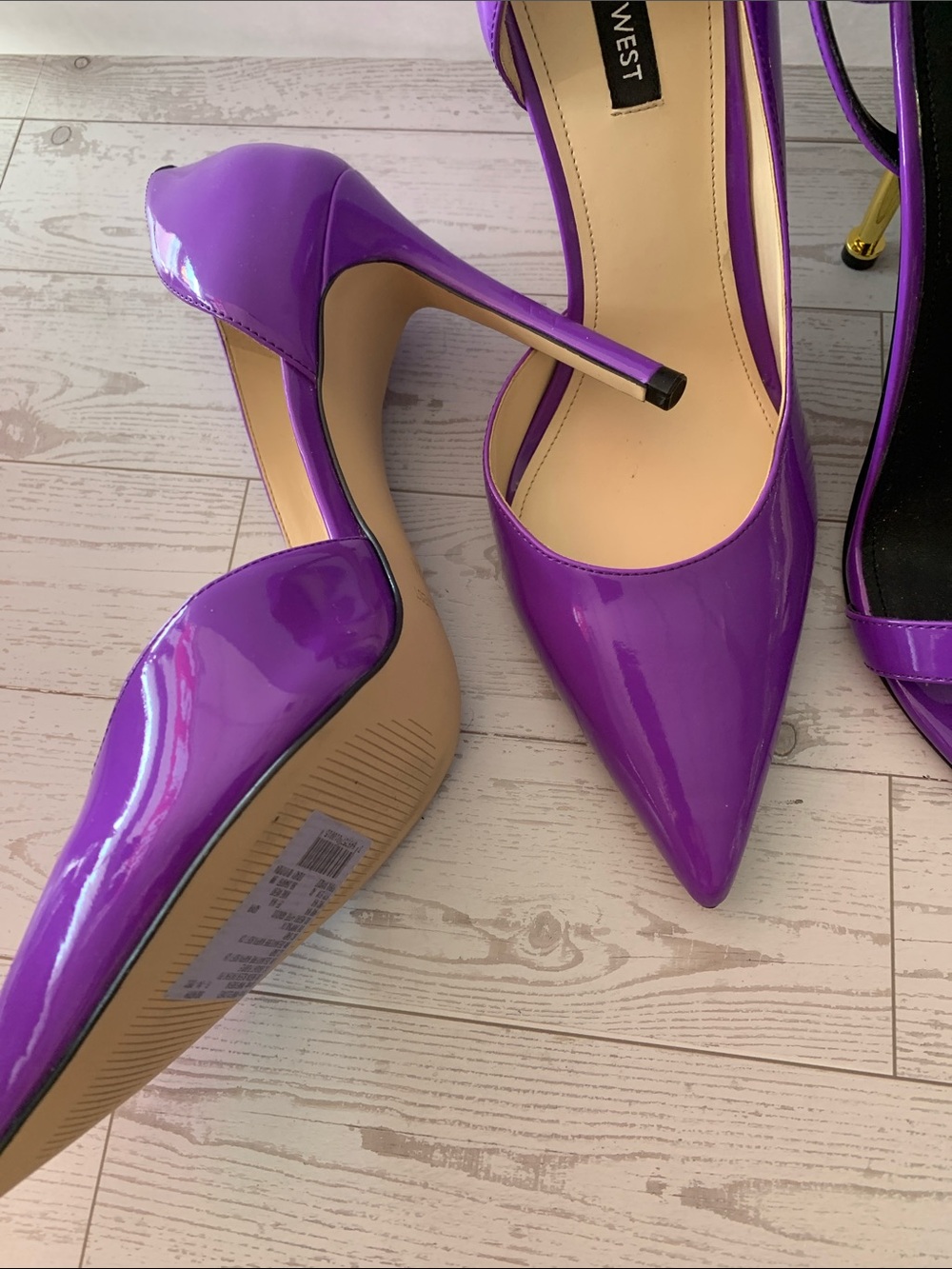 2 Nine West shoes Purple Patent Pointed Toe Pumps Reina AnkleStrap Sandals size9 - Picture 5 of 11